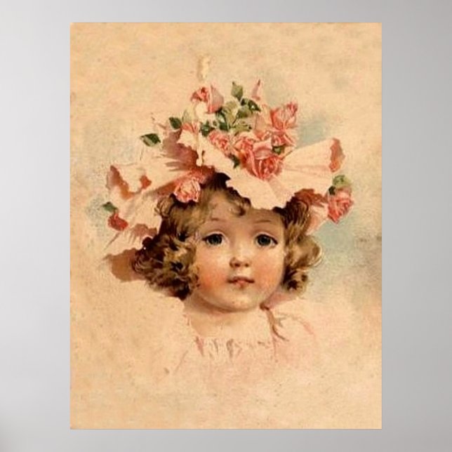 Affiches Rose vintage Bonnet Girl (Devant)