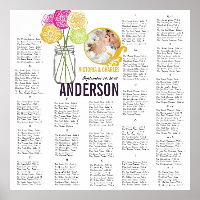 Affiches Rose Vintage Modern Mason Jar Seating Chart (Devant)