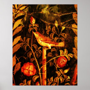 Affiches ROSSIGNOL AVEC ROSES, Rouge Noir Jaune