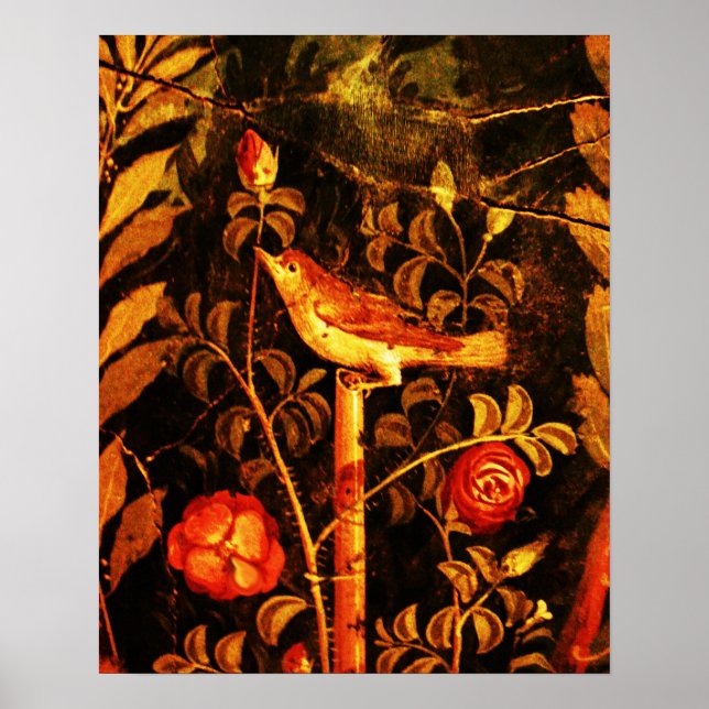 Affiches ROSSIGNOL AVEC ROSES, Rouge Noir Jaune (Devant)