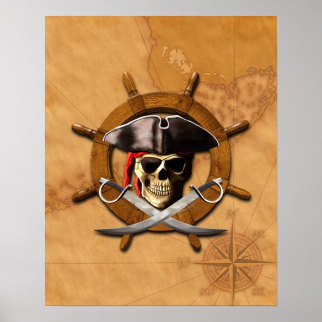 Affiches Roue jolly roger pirate (Devant)