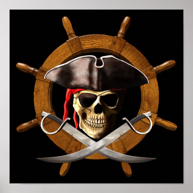 Affiches Roue jolly roger pirate (Devant)