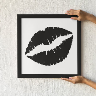 Affiches Rouge à lèvres noir et blanc Kiss