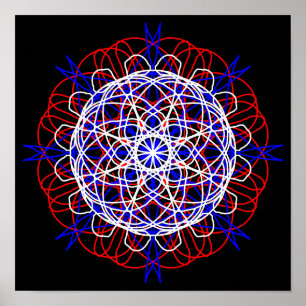 Affiches Rouge Blanc Bleu Noir Art Abstrait Kaleidoscope