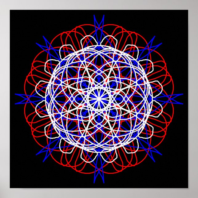 Affiches Rouge Blanc Bleu Noir Art Abstrait Kaleidoscope (Devant)