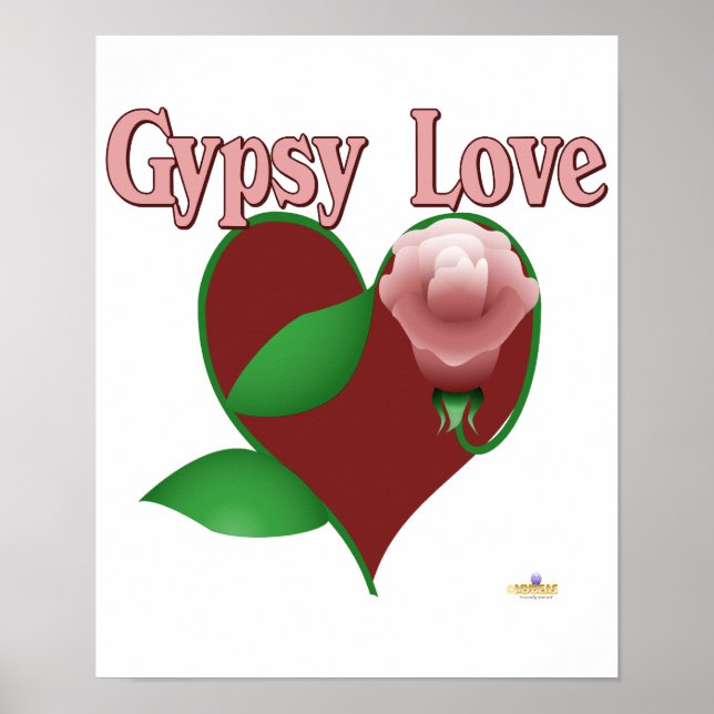 Affiches Rouge Coeur Rose rose Gitan amour (Devant)
