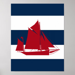 Affiches Rouge nautique, marine et blanc d'impression de