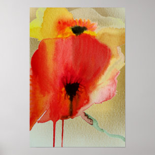 Affiches Rouge Poppies fluide aquarelle moderne fleur