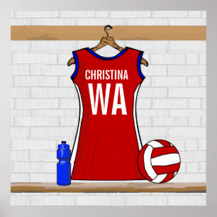 Affiches Rouge uniforme de net-ball fait sur commande avec