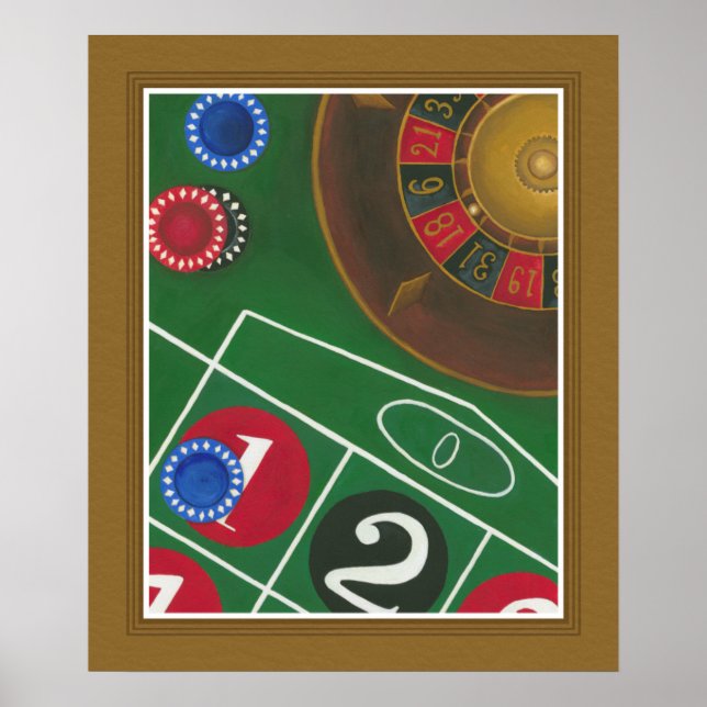 Affiches Roulette Table avec puces et roue (Devant)
