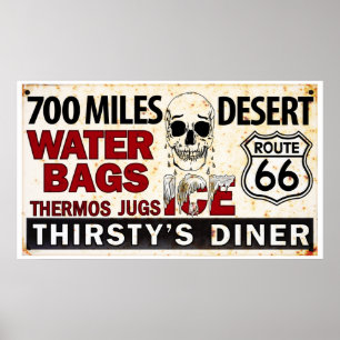 Affiches Route 66 - 700 miles panneau routier du désert