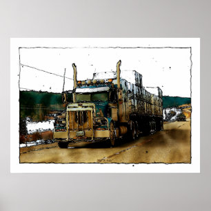 Affiches Route bleue de camion de fret conduisant