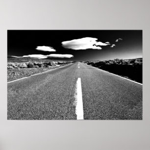 Affiches Route de désert en noir et blanc