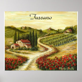 Affiches Route toscane avec des pavots