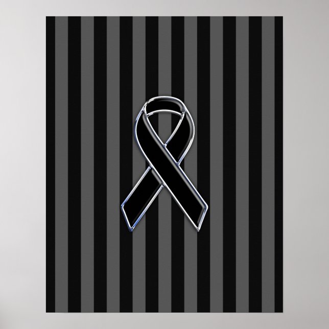 Affiches Ruban noir Chrome élégant de sensibilisation (Devant)