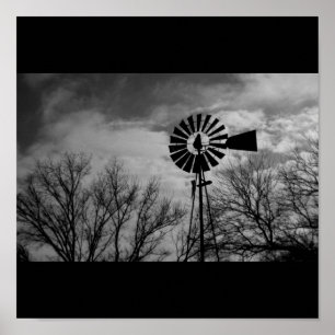 Affiches Rural Nebraska antique Windmill Winter Farm