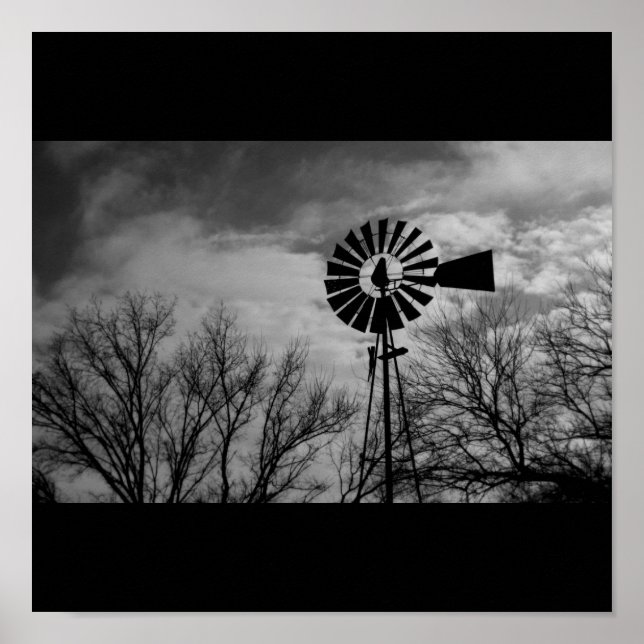 Affiches Rural Nebraska antique Windmill Winter Farm (Devant)