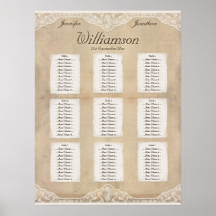 Affiches Rustic Canvas, Paper & Lace Look Seating Chart