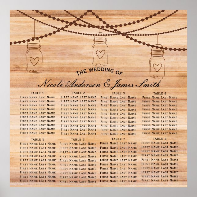 Affiches Rustic Country Bois & Pots Mason Mariage Siège (Devant)