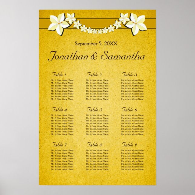Affiches Rustic Gold Floral 9 Mariage Tableaux de sièges (Devant)