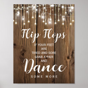 Affiches Rustique Chaîne de lumières tongs panneau mariage