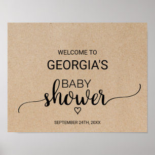 Affiches Rustique Faux Kraft Baby shower de calligraphie Bi
