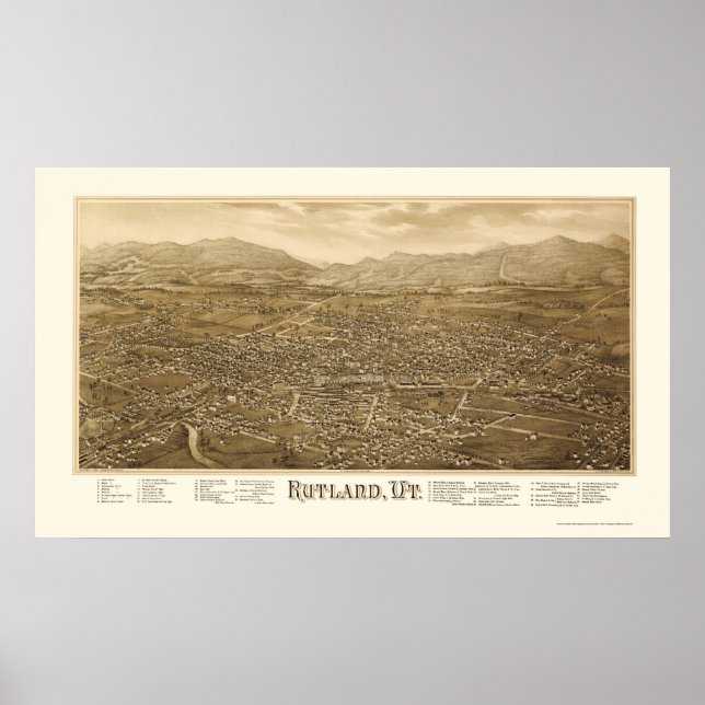 Affiches Rutland, VT Panoramic Map - 1885 (Devant)