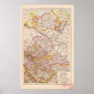 Affiches Sachsen, Mecklenburg, Atlas Anhalt carte