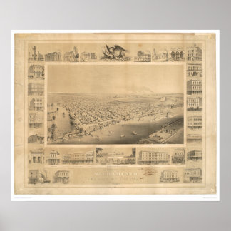 Affiches Sacramento, CA. Carte panoramique 1857 (0066A)
