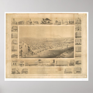 Affiches Sacramento, carte panoramique 1857 (0066A) de CA