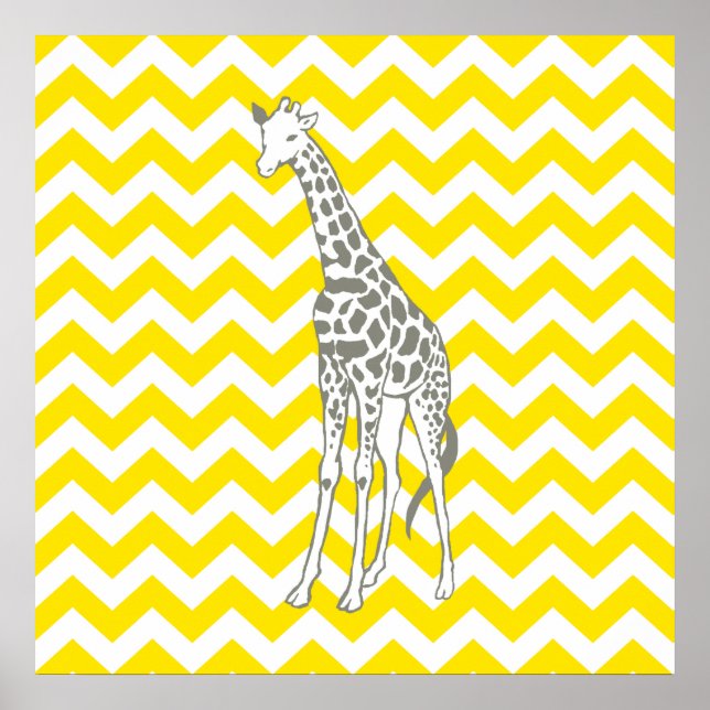 Affiches Safari Jaune d'or Chevron avec Giraffe d'art pop (Devant)
