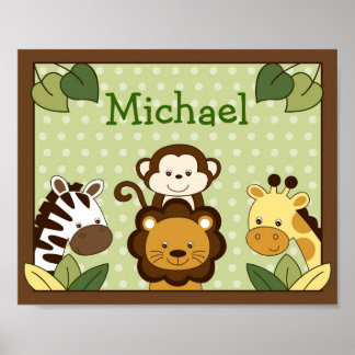 Affiches Safari Jungle Animal Nursery Mur Art Nom Imprimer