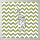 Affiches Safari vert Chevron avec Giraffe d'Art Pop<br><div class="desc">Mod Chevron motif dans la palette de couleurs Safari Moods d'Emporio Moffa,  avec la girafe pop art sur un côté.</div>