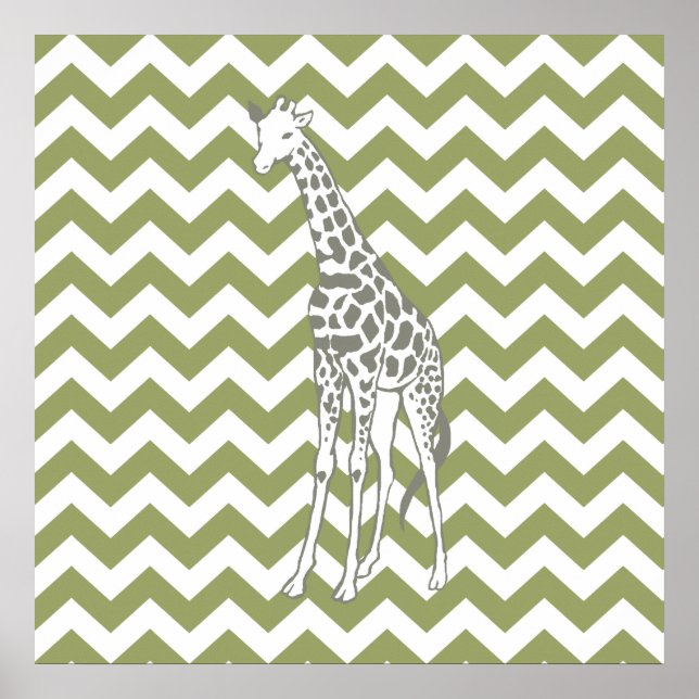 Affiches Safari vert Chevron avec Giraffe d'Art Pop (Devant)