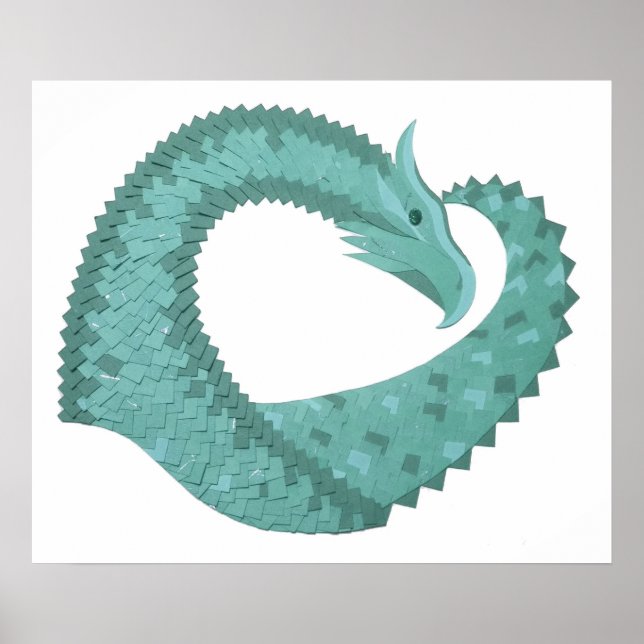 Affiches Sage vert coeur dragon sur blanc (Devant)