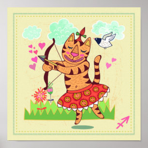 Affiches Sagittarius Archer Cat Zodiac Nursery Imprimer