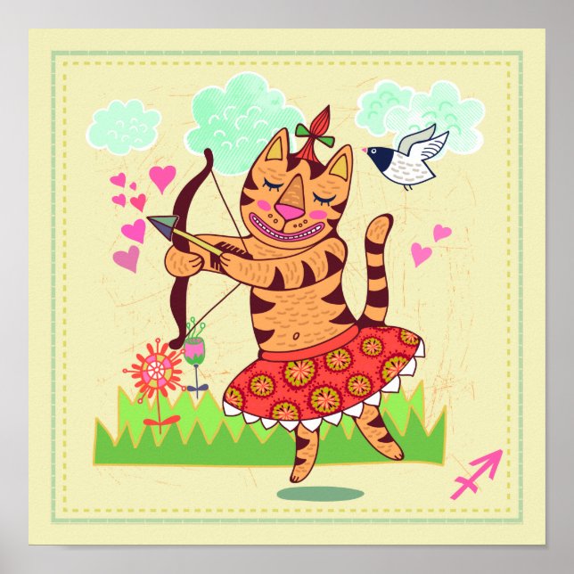 Affiches Sagittarius Archer Cat Zodiac Nursery Imprimer (Devant)