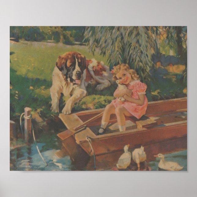 Affiches Saint Bernard, Canards, Petite fille en bateau (Devant)