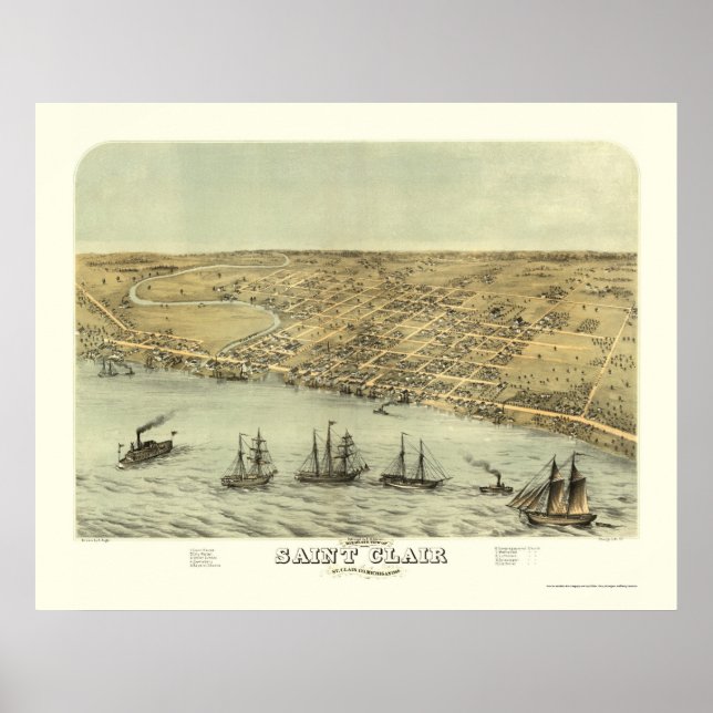 Affiches Saint Clair, MI Carte panoramique - 1868 (Devant)