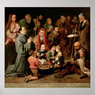 Affiches Saint Diego d'Alcala donnant de la nourriture aux 