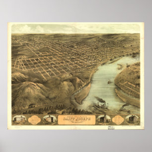 Affiches Saint Joseph Missouri 1868 Carte panoramique antiq
