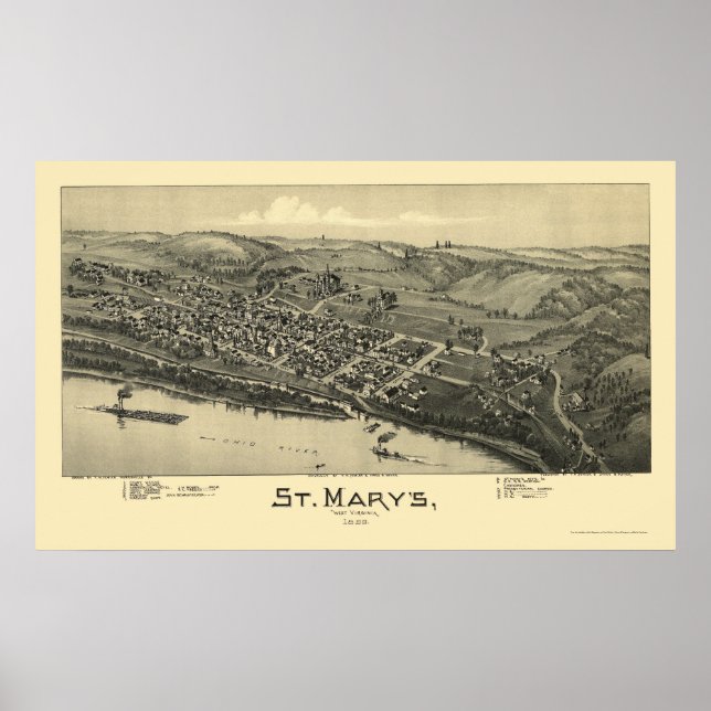 Affiches Saint Mary's, WV Carte panoramique - 1895 (Devant)