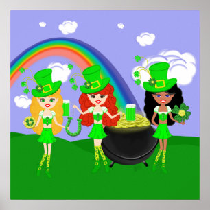 Affiches Saint Patrick’s Day Girl Leprechauns