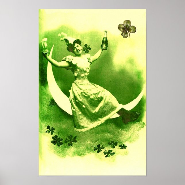 AFFICHES SAINT PATRICK'S DAY LUNE LADY AVEC SHAMROCK (Devant)