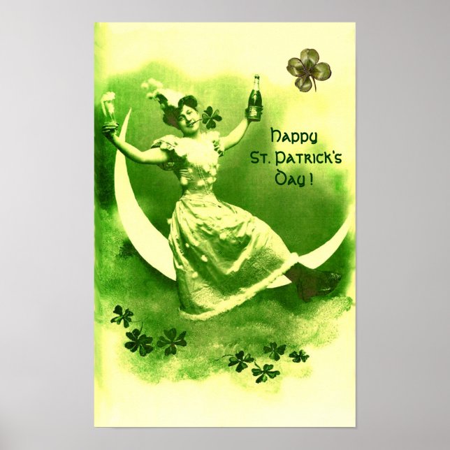 AFFICHES SAINT PATRICK'S DAY LUNE LADY AVEC SHAMROCK (Devant)