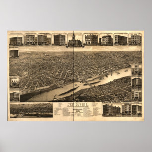 Affiches Saint Paul Minnesota 1883 Antique Carte Panoramiqu