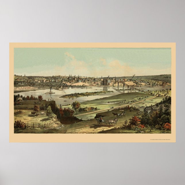 Affiches Saint Paul, MN Carte panoramique - 1874 (Devant)