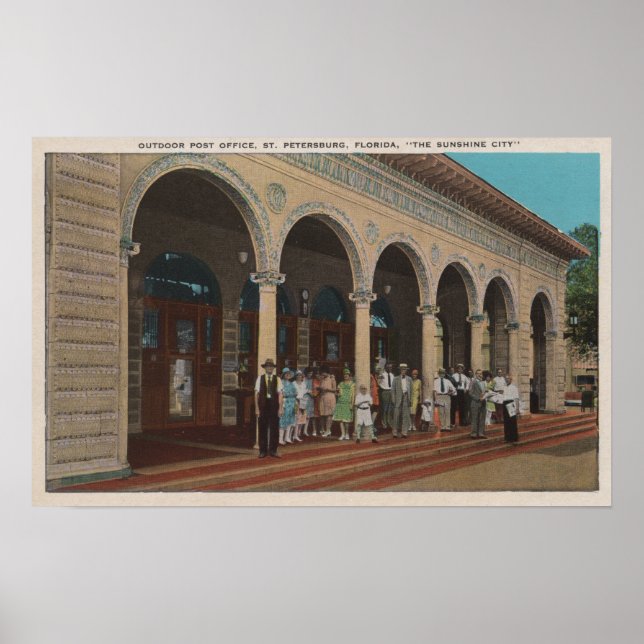 Affiches Saint-Pétersbourg, FL - Vue extérieure de la poste (Devant)