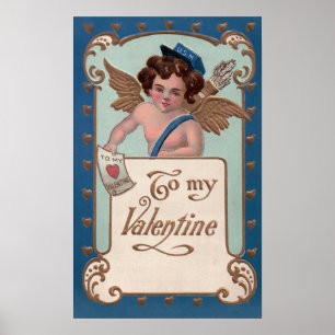 Affiches Saint-Valentin vintage, Chérubin avec lettres d'am