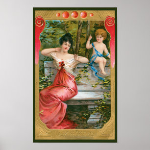 Affiches Saint-Valentin vintage, Dame victorienne avec Chér